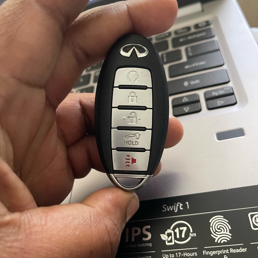 Infiniti Car Key Fob with Black and Silver Design